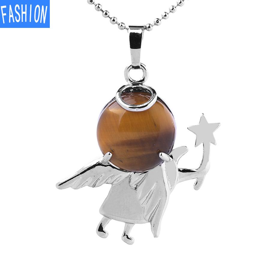 Náhrdelník s přívěskem anděl vílí hůl Přírodní kámen Crystal Polodrahokam vykládaný náhrdelník 19 barev