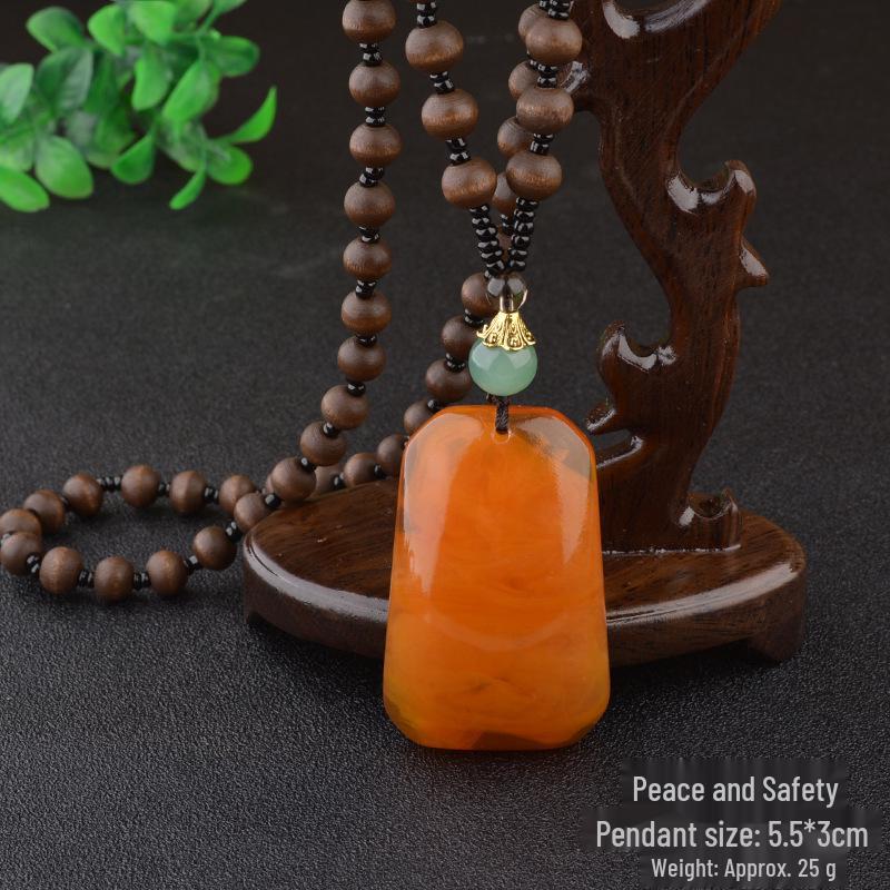 Vintage Amber Teardrop Necklace with Peony Pendant