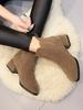 Mode Damen Stiefeletten Herbst Winter Stiefel Slipper Runde Zehen 3,5 cm Blockabsatz Einfarbig Lässig Schwarz Camel Booties Größe 35-43