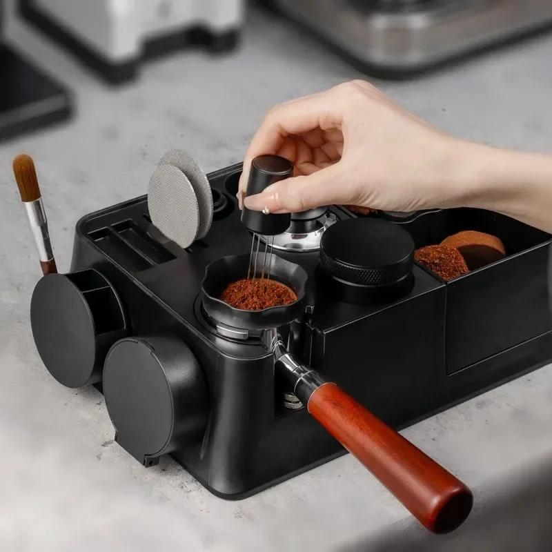 Kaffee-Tamper-Station Ständer mit magnetischer Knockbox ABS Verstellbare Basis für universellen Siebträgerhalter Espresso Zubehör
