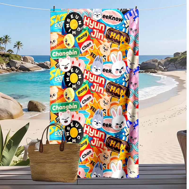 Stray kids idol Printed Quick Dry Beach Towel Super Absorbent Soft Lightweight Bath Towel for Pool Summer Travel