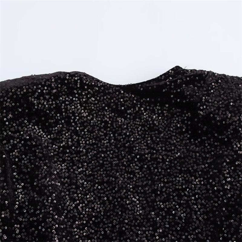 Women Sleeveless Sequin Velvet Mini Dress Elegant Evening Party A‑Line Dress Fall Cocktail Dress