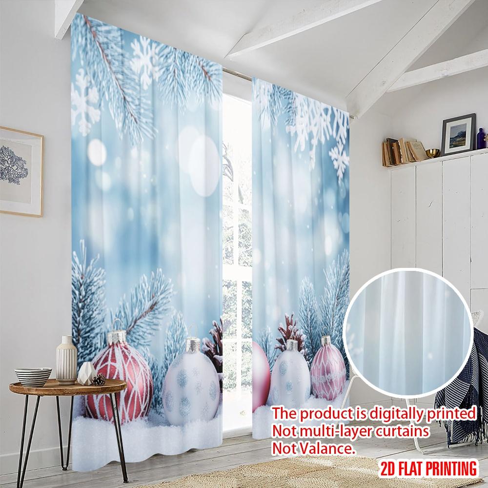 2pcs,2D Plane Printing Curtains Roller Blinds Christmas Ornaments Snowflakes Pinecones (3) Durable 100% Polyester Fabric
