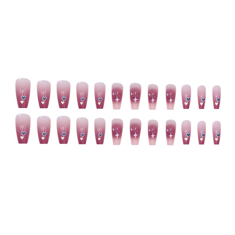 Gradient Ice-Clear Love Heart & Star Trendy Long Nails - Pack of 24