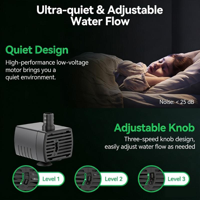 Quiet 5V USB Small Submersible Water Pump for Aquariums with Efficient Bottom Suction to Remove Sediment Ensuring Quiet Operations