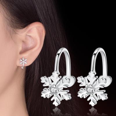 Zirkon Schneeflocke Ohrclips ohne Piercing - Niedlicher, süßer, vielseitiger Weihnachtsschmuck in Silber