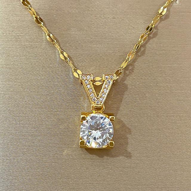 

Искусственные драгоценные камни не выцветают, цветная буква V, кулон из титановой стали, ожерелья для женщин, золотая цепочка на шею, ювелирные изделия, подарок для девушки 45cm