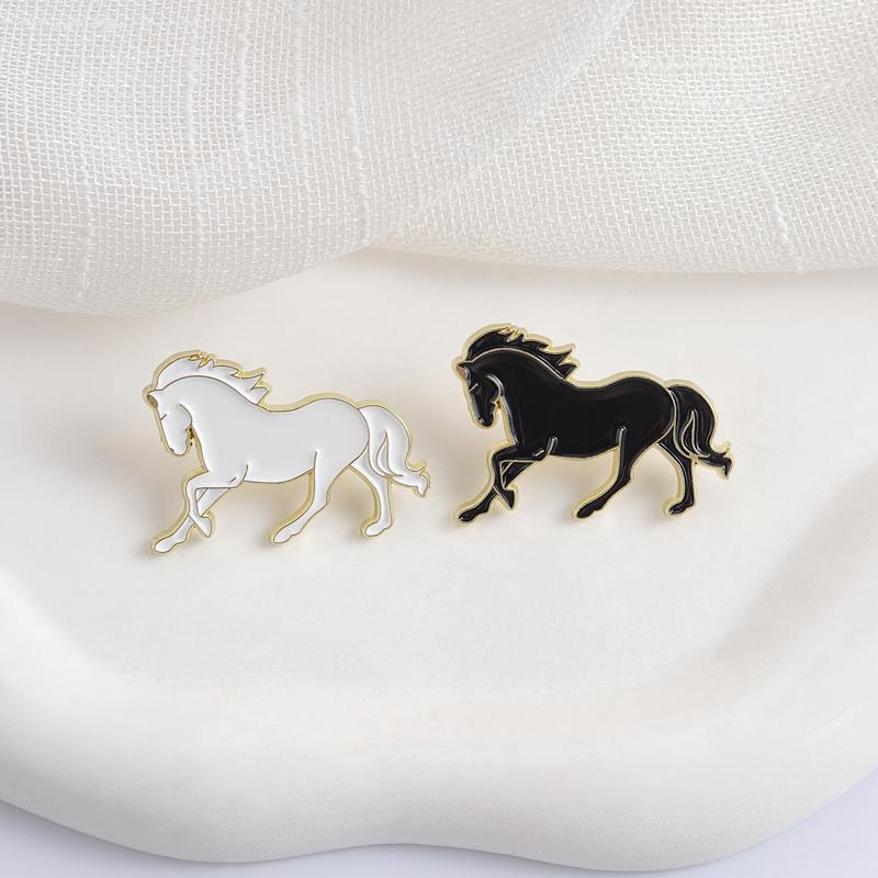 2026 Year of the Horse Enamel Pins Black White Galloping Horse Brooches Elegant Lapel Badges For Outfits Zodiac Gift For Friends