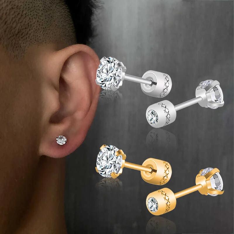 1 Piece Medical Stainless Steel Crystal Zircon Ear Studs Earrings Tragus Cartilage Hypoallergenic Screws Piercing Zircon