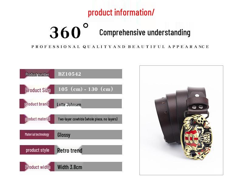 Cowhide Men's Belt - Personalized Barber Stylist Exclusive with Clown Skull Design