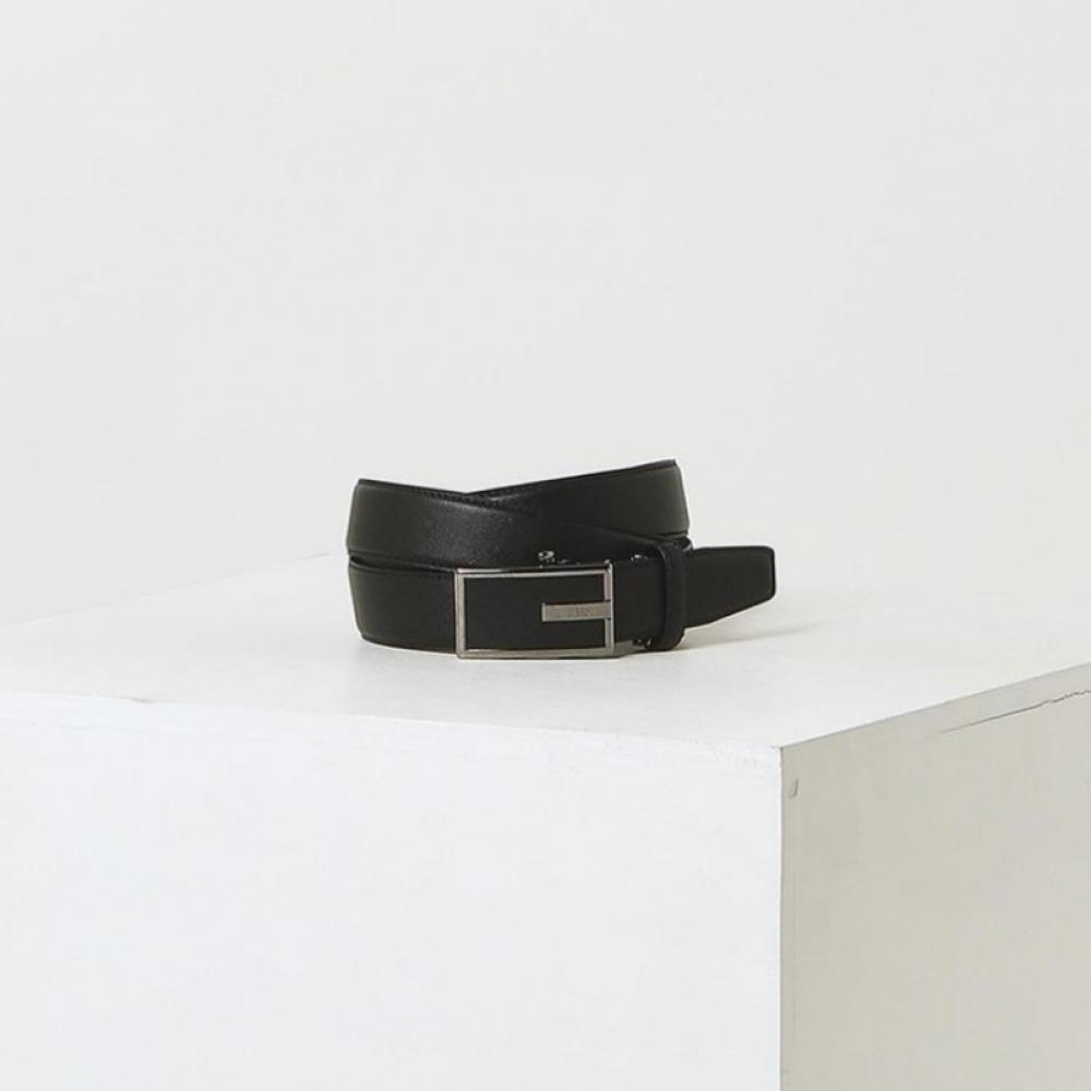Daks Black Check Pattern Silver Point Matte Buckle Cowhide Automatic Belt