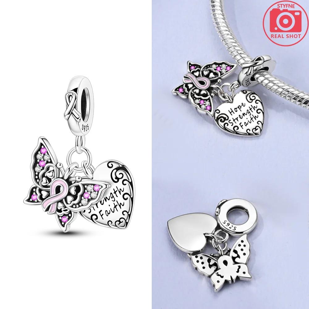 Charmscopper Plated Women Pink Butterfly-Shaped Pendants Fit Charms Original Bracelet Beads Women Jewellery Making Diy