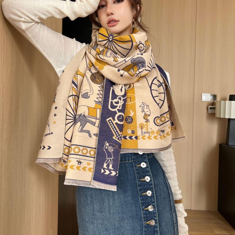 Autumn and Winter New Whimsical Double-sided Jacquard Scarf Women's Versatile Imitation Cashmere Scarf Thickened Warm Scarf