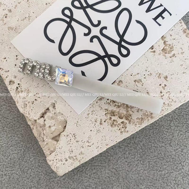 French Luxe Diamond Letter Duckbill Hairpin: Chic Acetate Clip for Women's Bangs and More