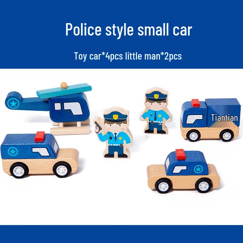

Children s Wooden Themed Vehicle Building Blocks Toy Set: Medical, Construction, Fire Truck & Police Car for Pretend Play