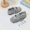Girls Flat Shoes Shiny Crystal Cut-outs Children Princess Dance Shoes Soft Sole 2025 Summer New Kids Leather Shoes Sweet Cute