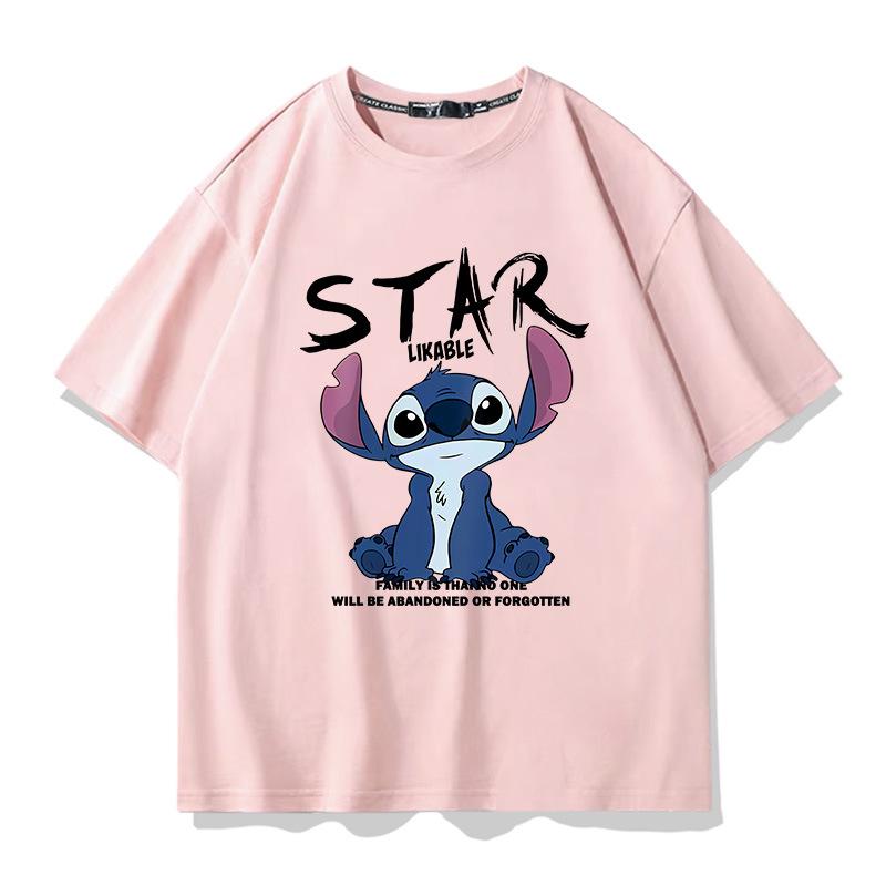 Disney Stitch Short-sleeved T-shirt for Men, 100% Pure Cotton Loose, Fashionable, Comfortable and Casual Men's T-shirt