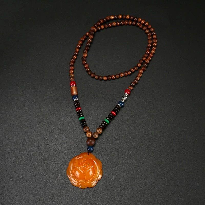 Trendy Unisex Wooden Bead Necklace: Versatile, High-End Pendant for Sweater Chains and Cotton Linen Attire