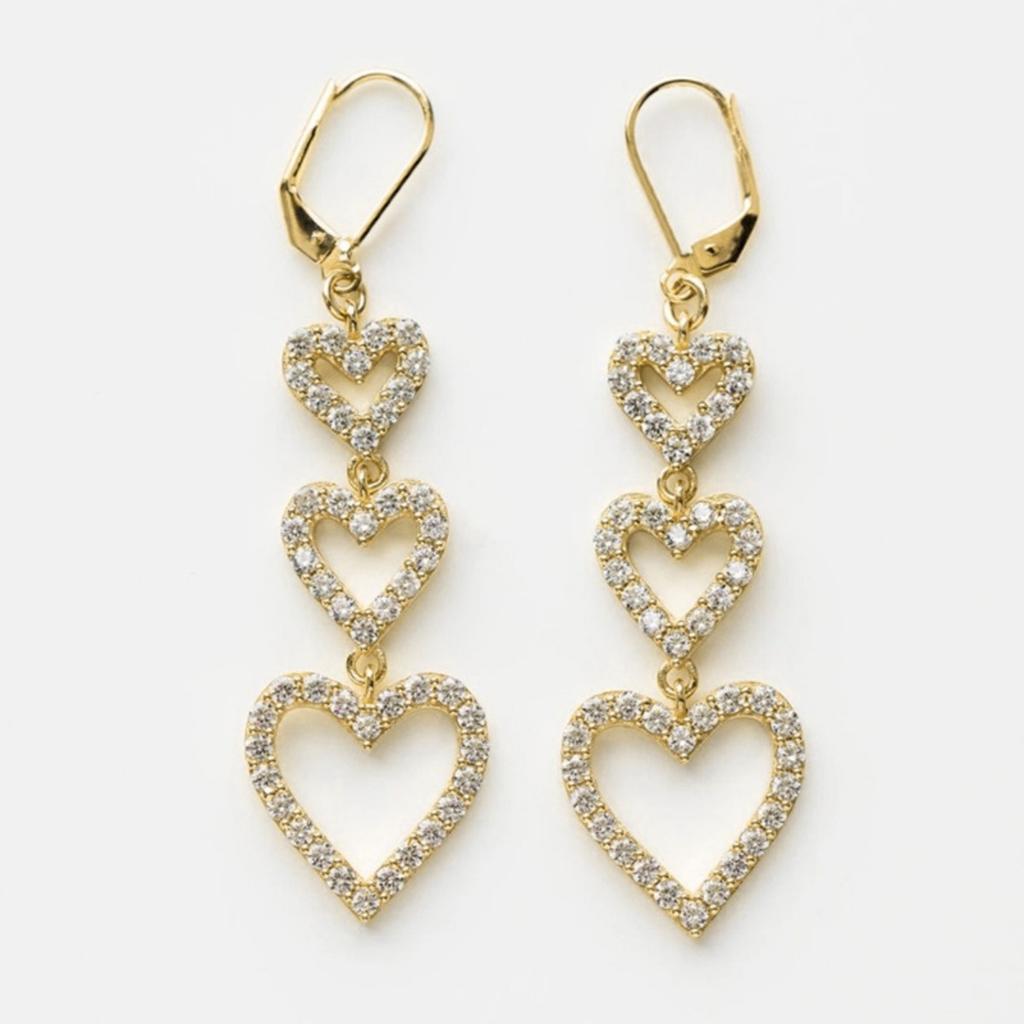 Dreifache Herz-Hängeohrringe für Damen Funkelnde Hohlherz-Ohrhänger Eleganter Liebes-Schmuck für Party tägliches Tragen