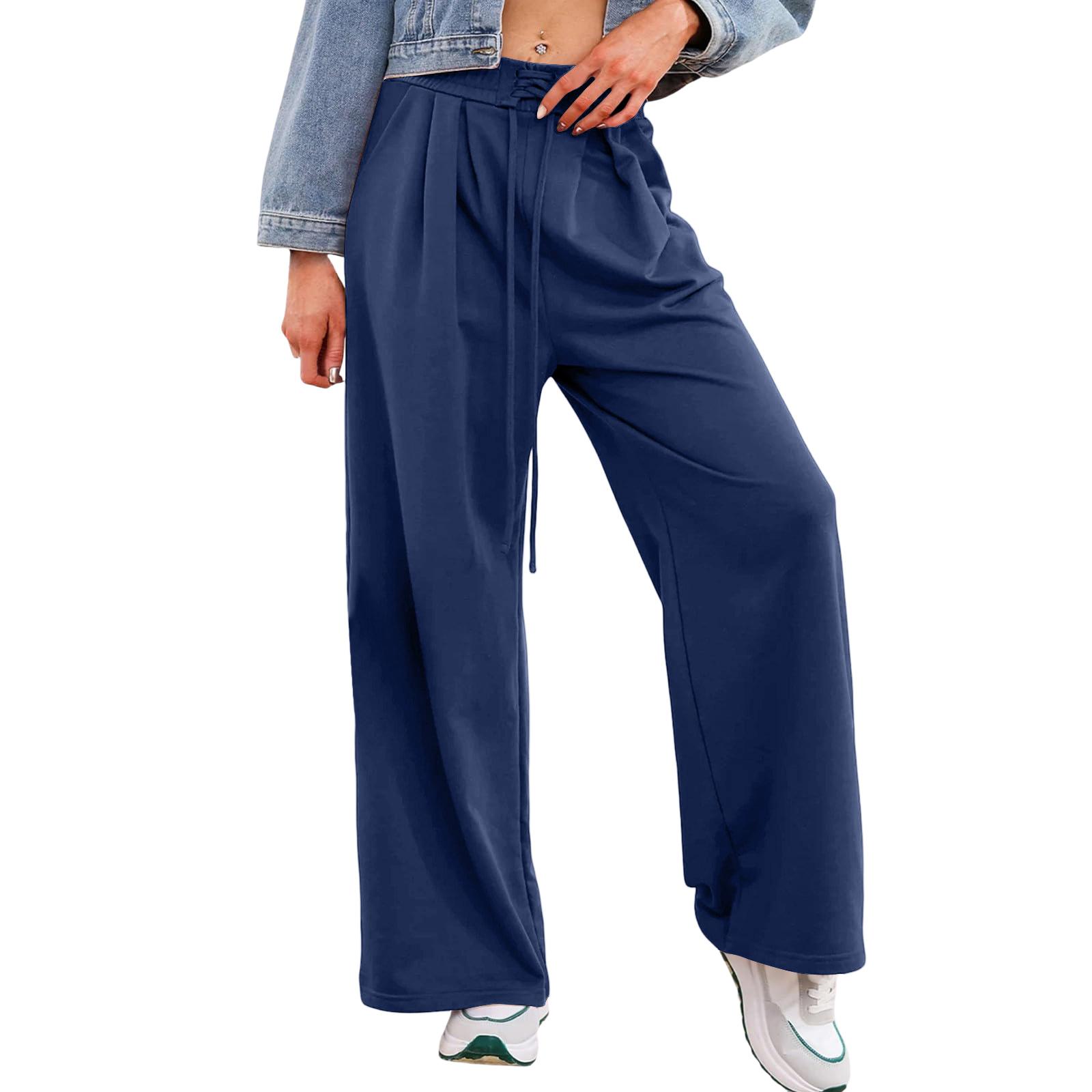 Women s Casual Relaxed-Fit Design Drawstring Waist Elastic Trousers XL