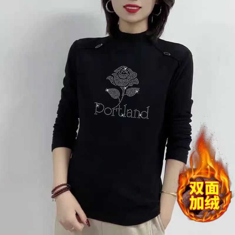 Thickened Warm Semi-turtleneck Bottoming Shirt for Women's Autumn and Winter New Slim-fitting Long-sleeved Solid-color Middle-aged Top for Women