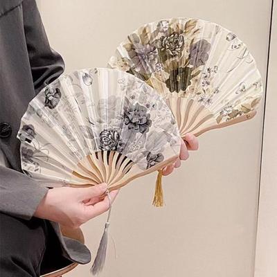 Portable Hand Fold Fan Chinese Style Retro Shell Fan New Silk Flower Folding Fan