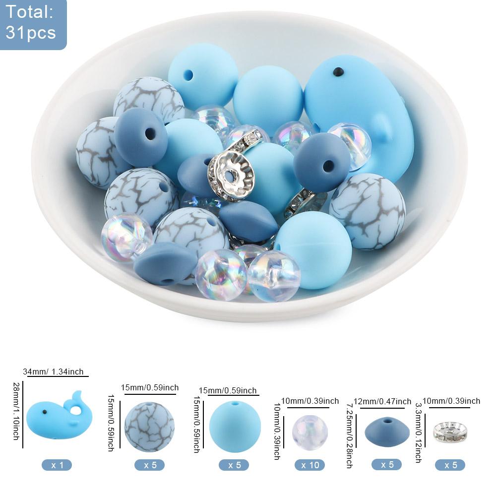 New 31Pcs/Set 3D New Silicone Focal Beads Round Bead For Jewelry Making DIY Beaded Pen Keychain Necklace Bracelet Accessories