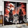 2pc Black Samurai Moon Curtains – Red & Black Anime Style   Rod Pocket   Light-Filtering for Living Room   Bedroom & Kitchen