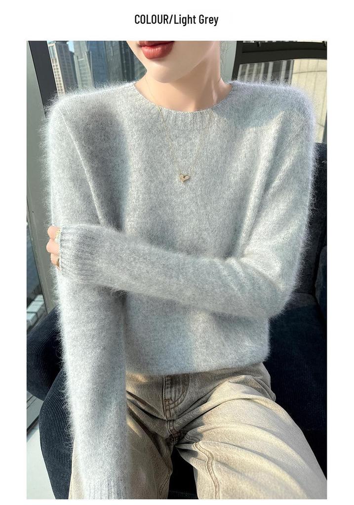 Lekasha Women's Slim Fit 100% Cashmere Round Neck Sweater - Solid Color, Long Sleeve.