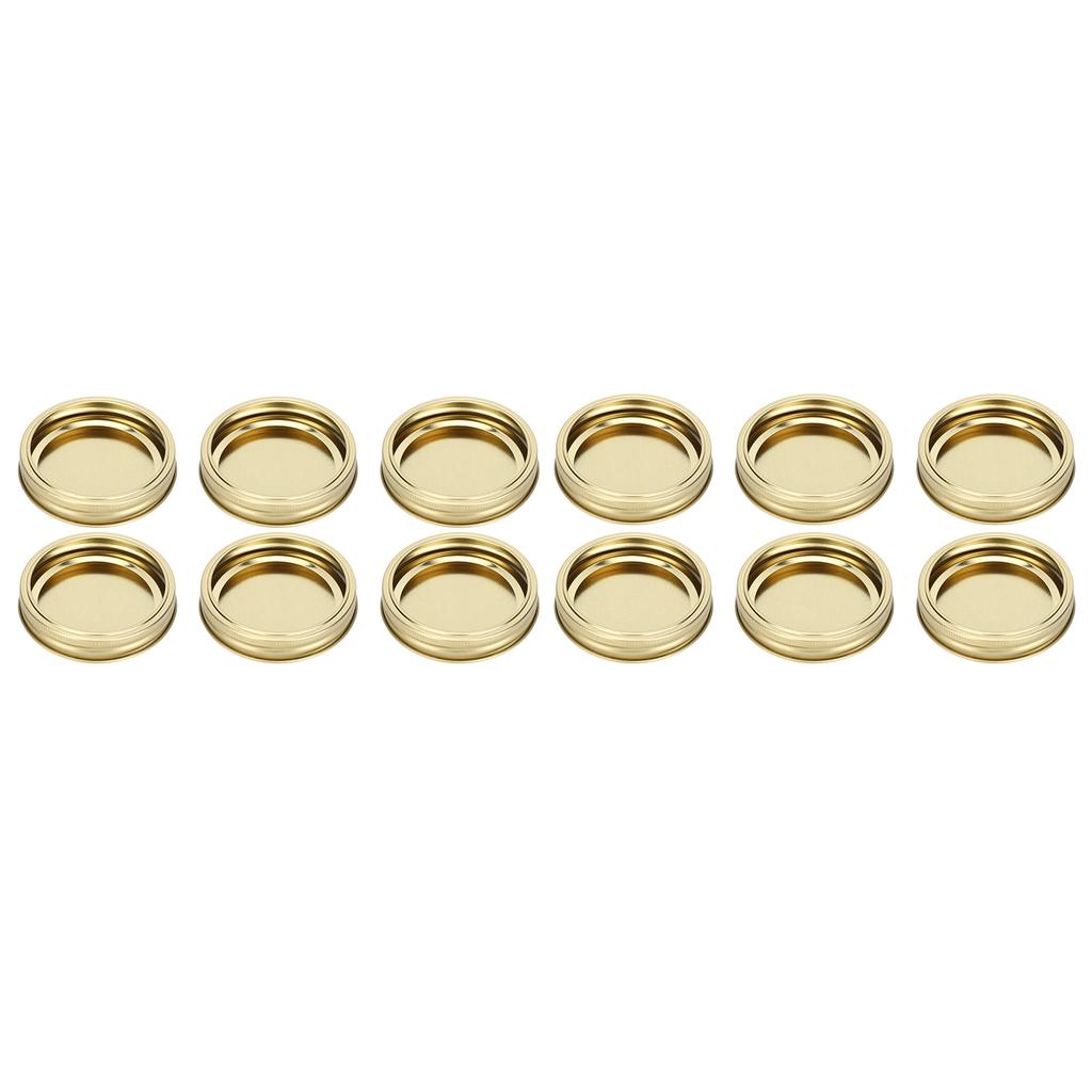 12Pcs Stainless Steel Split Type Glass Jar Lids Round Lkproof Sling Covers Kitchen Supply(XH00179 Gold )