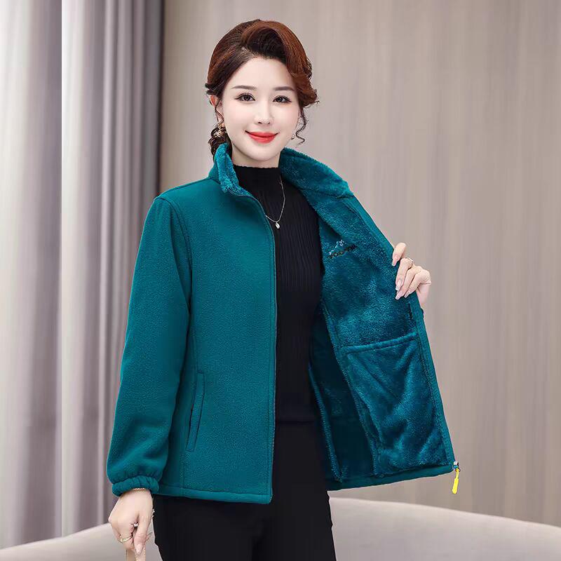 Damska kurtka polarowa plus size dla kobiet w średnim i starszym wieku - Casualowy top na jesień/zimę