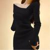 New Year's Pure Desire Spice Girl Hip Skirt Autumn and Winter Women's Inner Skirt Slant Shoulders Foreign Style Slim Waist Short Long Sleeve Dress