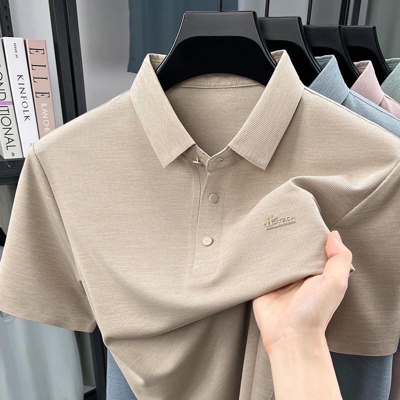 Summert Ice Casual Versatile Fashion Lapel Collar Short Sleeve Polo Shirt Top M хаки