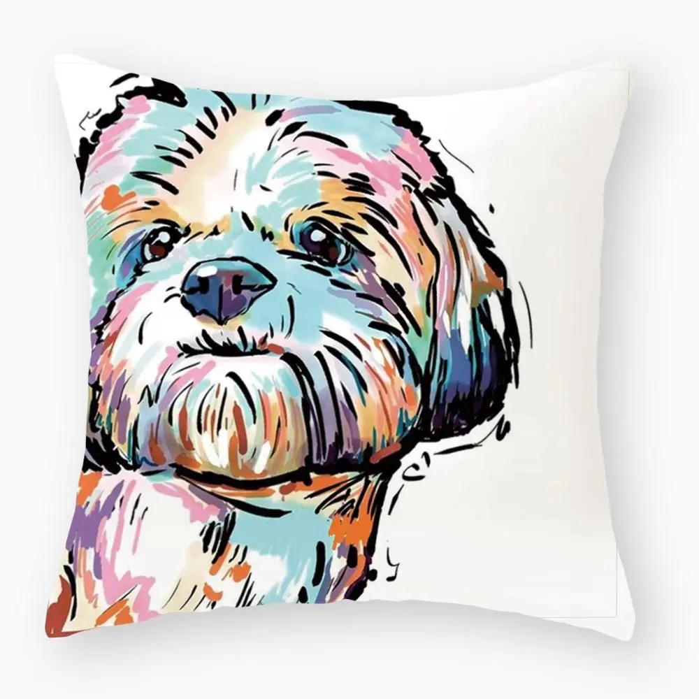 Sofa Pillowcase Bedroom Decoration Cushion Cover Cute Dog Yorkie Pug Pillow Car