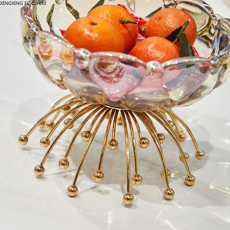 Nordic Golden Light Luxury Fruit Plate Living Room Coffee Table Creative Transparent Glass Candy Bowl Snack Plate Tableware