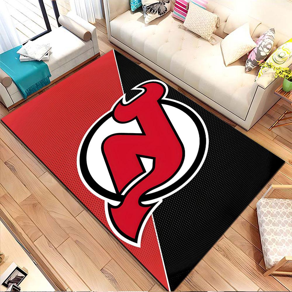 Red Devil Logo On Black and Red Background Patterned Carpet, Non Slip Mat Suitable for Living Room and Bedroom Sofas