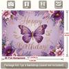 2D Whimsical Purple Butterfly Birthday Backdrop with Flowers Photo Booth Banner