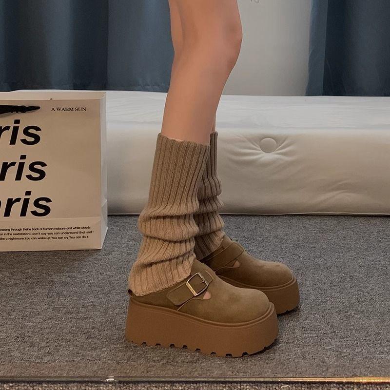 Thick-soled bag head, half slippers, heightening Boken shoes, casual going out, one pedal Boken shoes, women's 2025 new autumn and winter