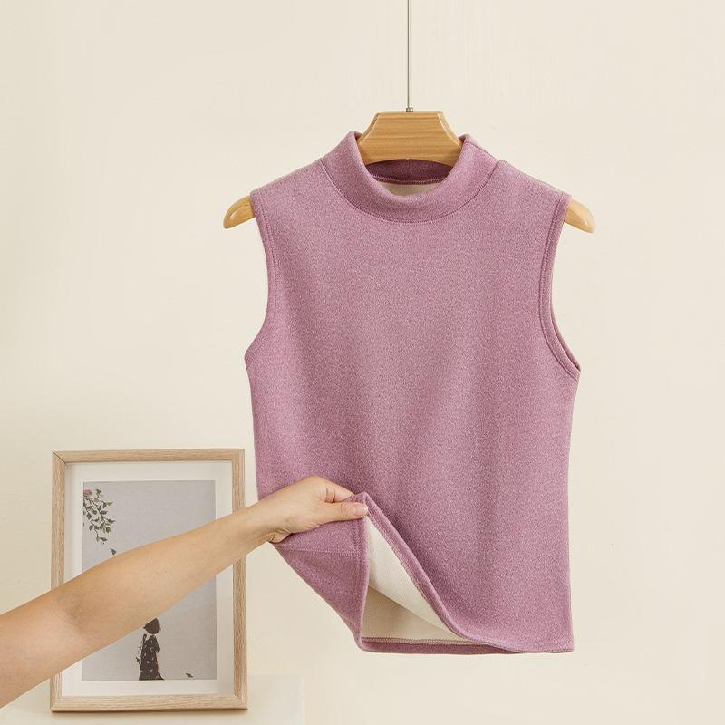 Женский терможилет из немецкого бархата, со средним воротником, ветрозащитный, бархатный, утолщенный, из овечьего бархата, осенне-зимний, облегающий жилет L (recommended within 50kg)