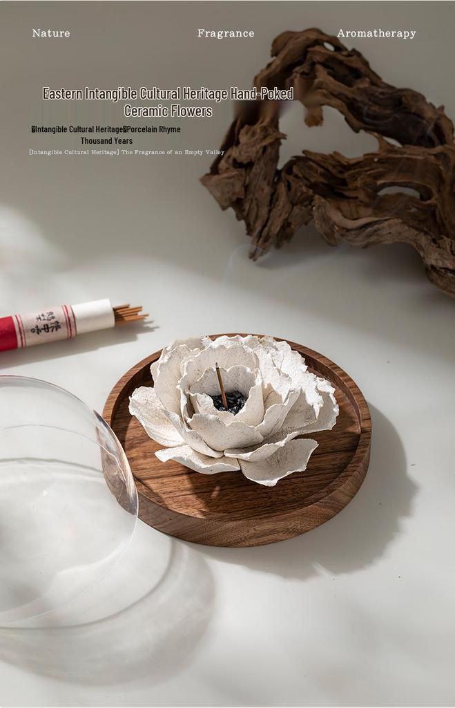 Xichun Handcrafted Ceramic Flower Incense Holder & Aroma Diffuser - Creative Table Ornament Niche Gift