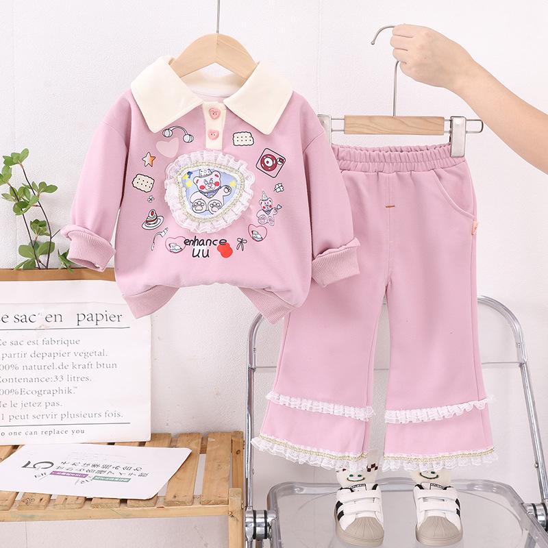Spring Autumn Girls Ruffle Hoodie Set Stylish Casual Baby Two Piece Outfit 80