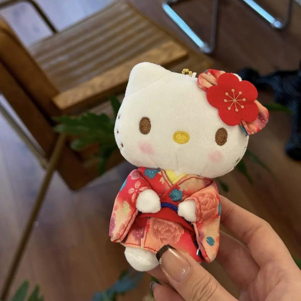 Cute KTcat Plush Dolls Keychain Kimono Themed Bag Pendant Soft Plush Accessories Cat Key Pendant for Girls Birthday Gift Toys