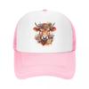 Custom Fashion Highland Cow And Flower Baseball Cap Women Unisex Breathable Trucker Hat PerforUnisexce Snapback Caps