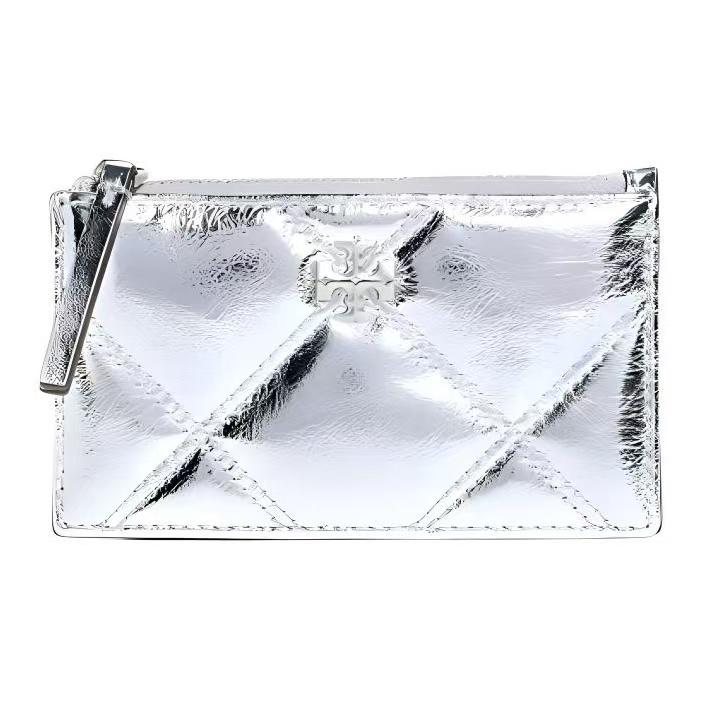 

Tory Burch Kira Double T Hardware Pleated Metallic Design Leather Card Holder Women Accessories Silver 158632-040 Basic Set (Bag+Dust Bag)