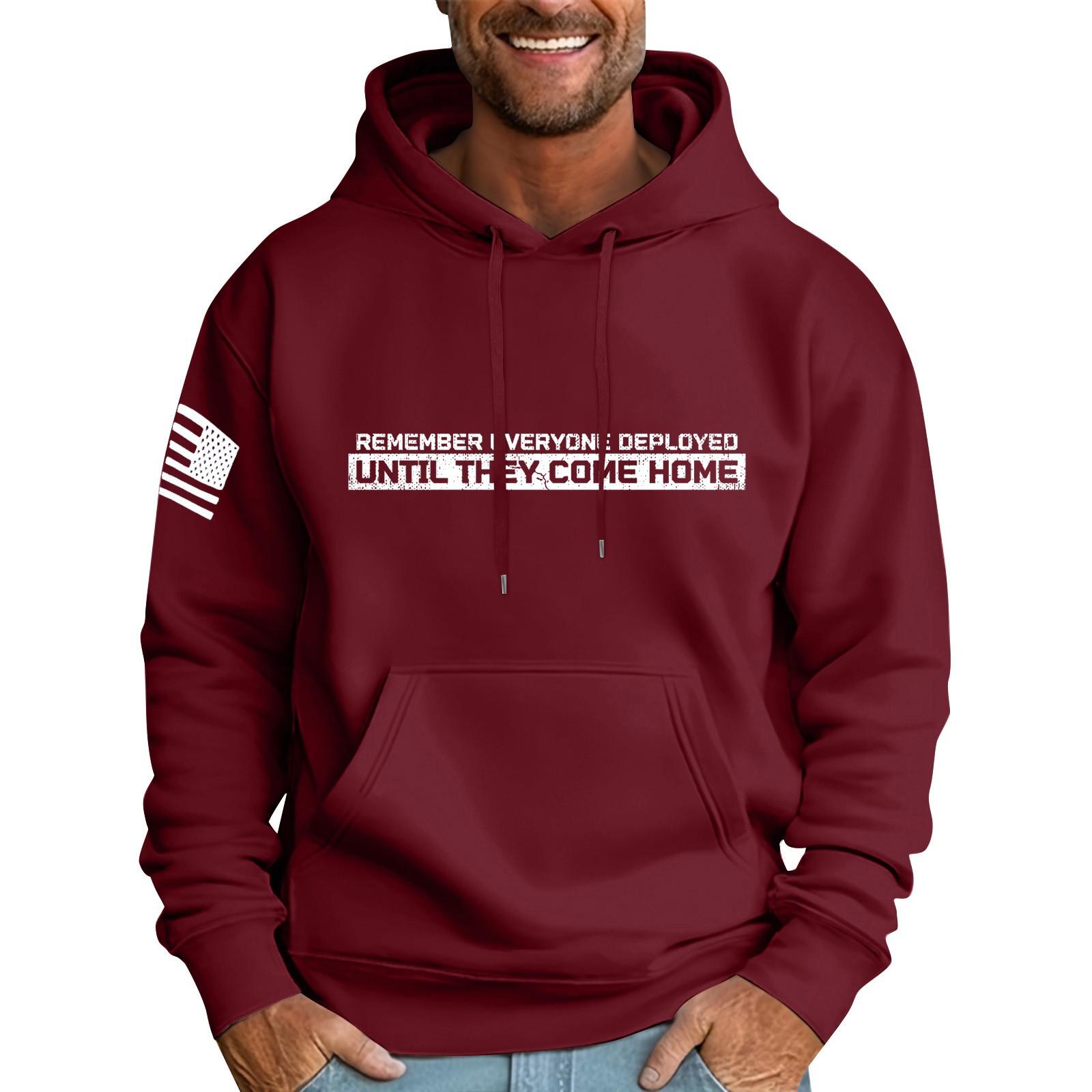 

Мужская свободная толстовка с капюшоном и принтом флага, мужская повседневная модная спортивная толстовка L винный