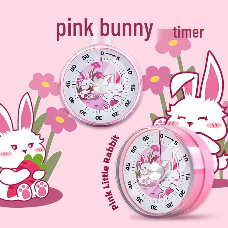 Fumade Silent Visual Timer Alarm Clock for Students, Pink Rabbit 2-Pack