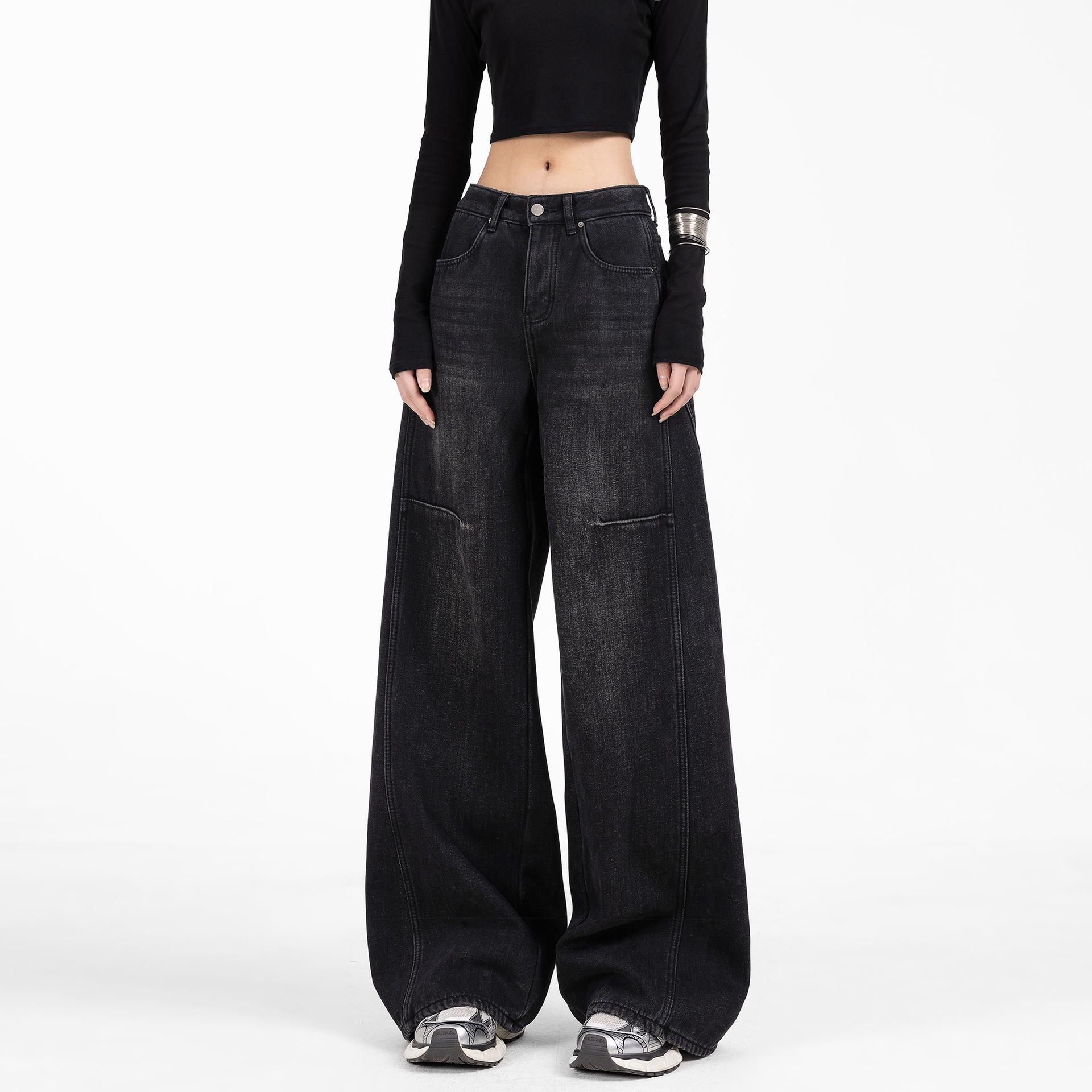 Women s American Retro Scimitar Wide-Leg Jeans, 2025 Summer Style, Loose Fit, Slimming, Versatile, Floor-Length. M