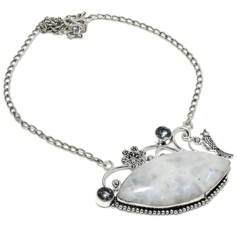 Rainbow Moonstone, Iolite Gemstone 925 Sterling Silver Jewelry Necklace 18"