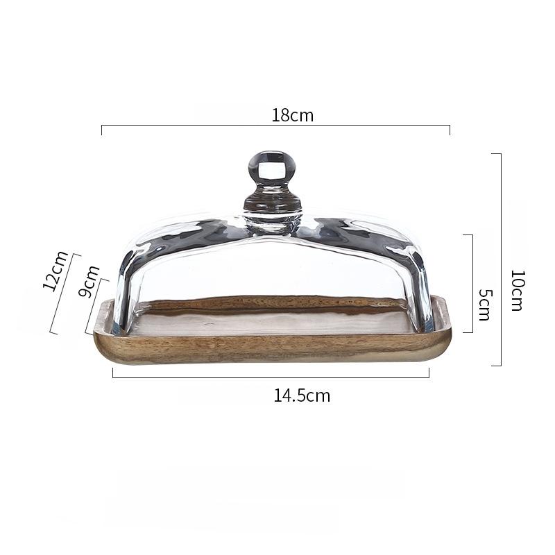 Solid Wood Cake Tray with Glass Cover Dessert Fruit Cake Rectangular Butter Box Dessert Table Display Tray with Cover Tableware