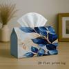 1pc Tissue Box Holder Featuring a Stylish And Modern Design In Blue And Golden with Botanical Illustrations, Made from Durable Polyester, Perfect for